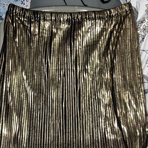Metallic Gold Pleated Midi Skirt